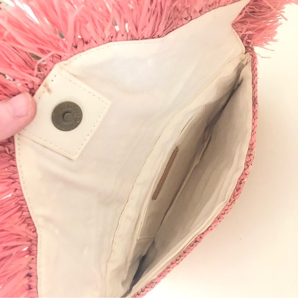 Nordstrom Brand Pink / Metallic Raffia Straw Clutch Bag. - Picture 6 of 11